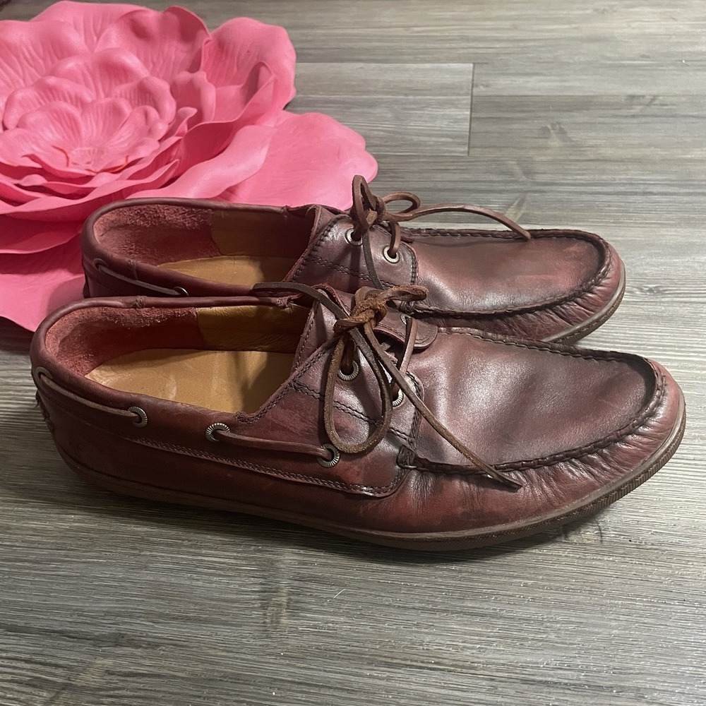 FRYE Men's Sz‎ 11D Mayer Leather Boat Shoe in Bordeux Red 2-Eye Preppy